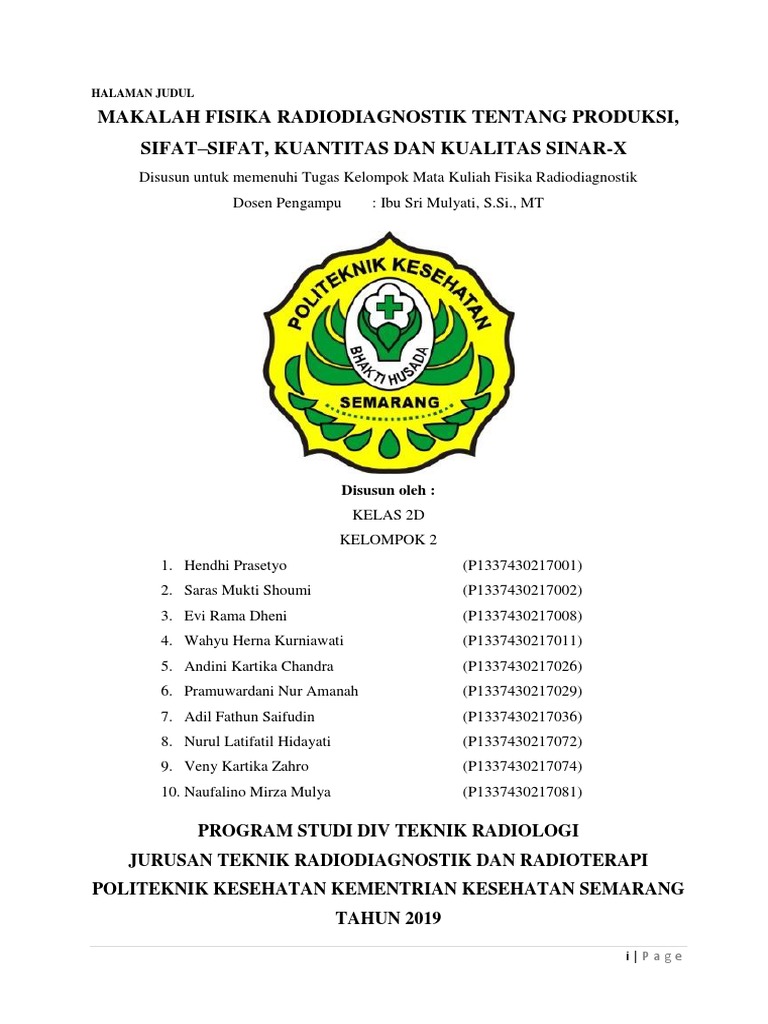 Kelompok 2 2d Revisi Makalah Produksi Sinar X Kualitas Kuantitas Sinar X Docx
