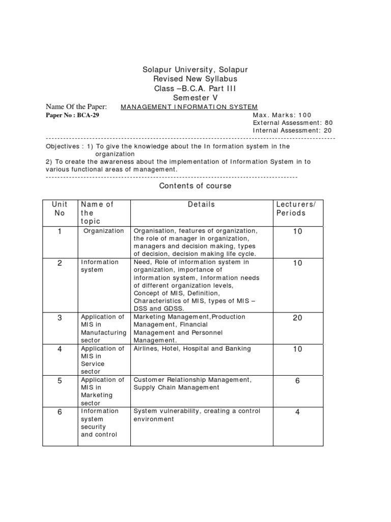 BCA Semester V: MIS Syllabus Overview | PDF | Management Information ...
