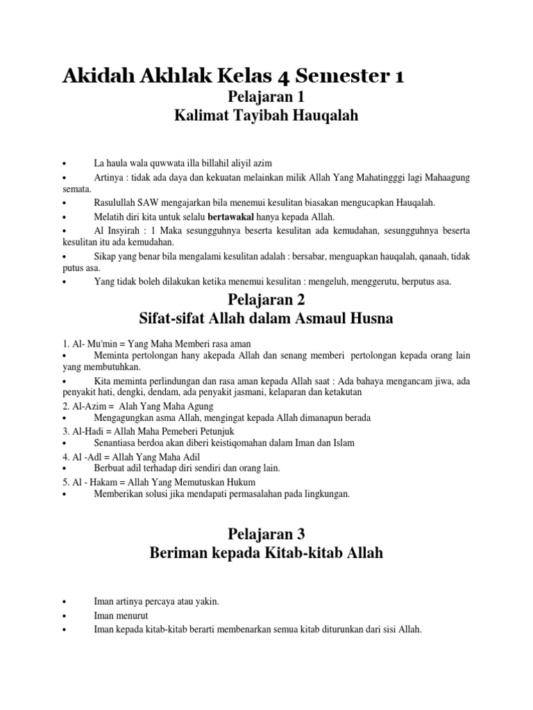 Buku Akidah Akhlak Kelas 4 Masnurul