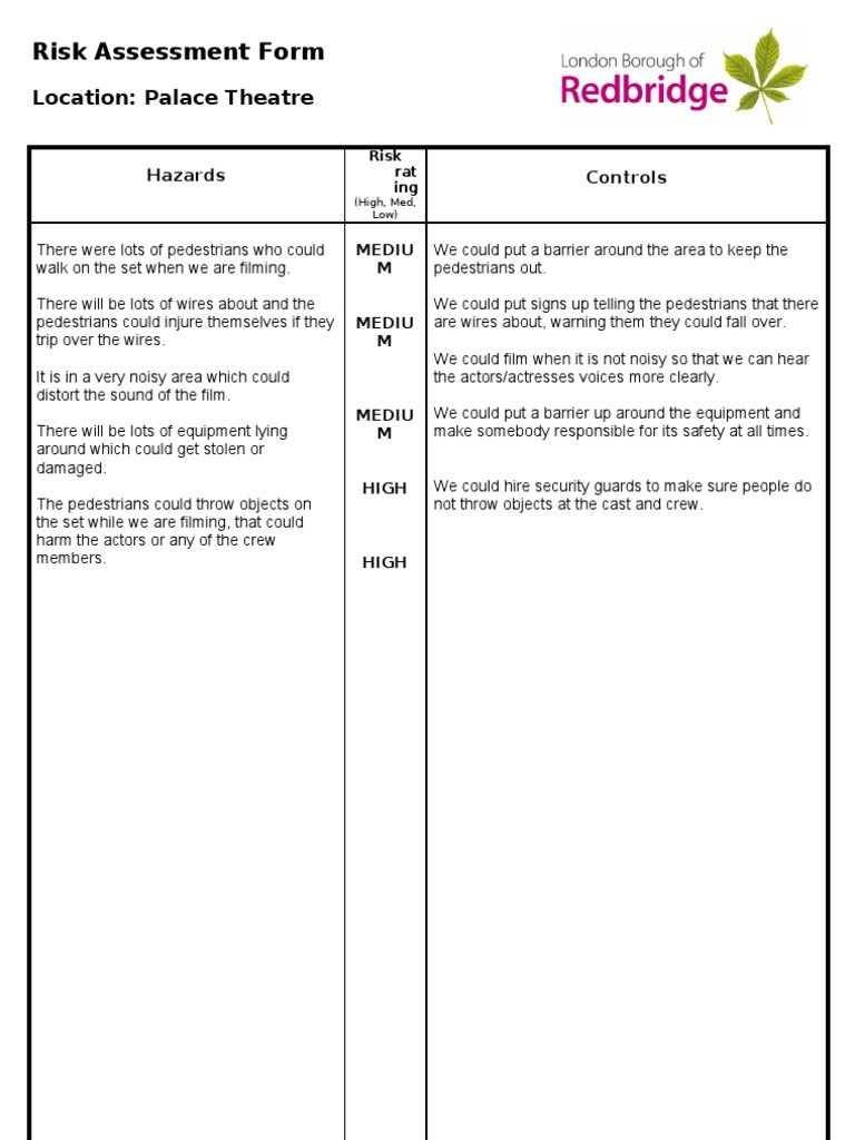 Theatre Risk Assessment Guidelines | PDF