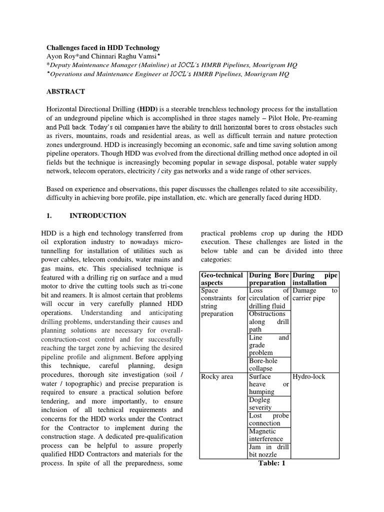 Paper - Challenges Faced in HDD | PDF | Casing (Borehole) | Oil Well
