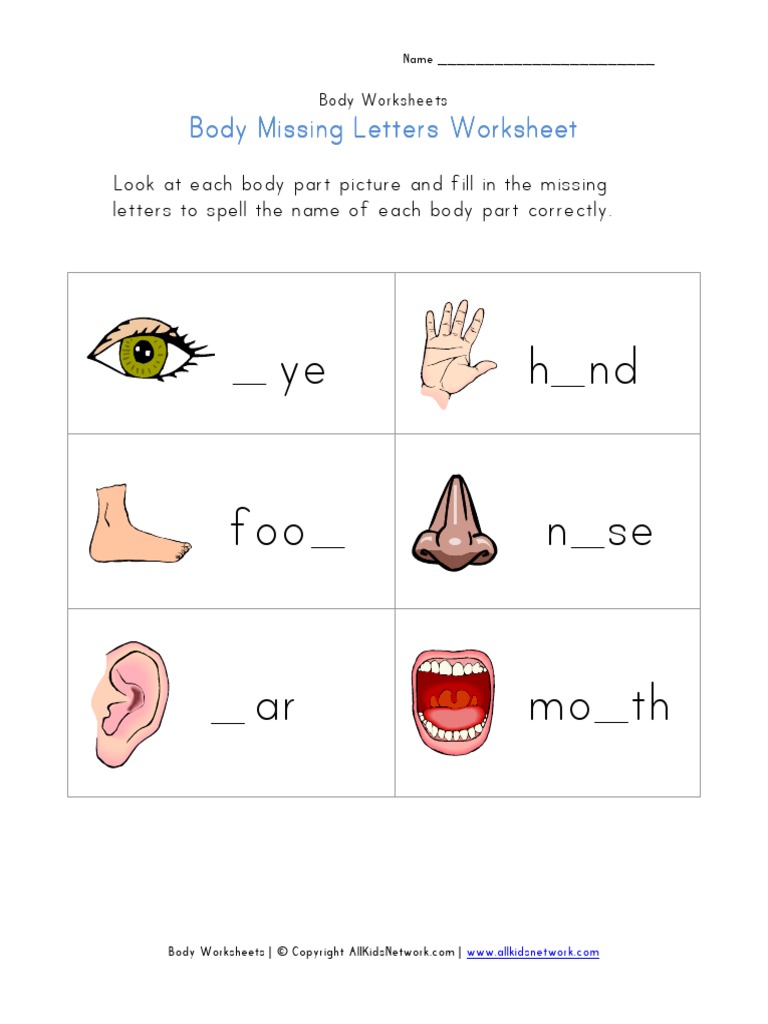 Body Missing Letters Worksheet PDF | PDF