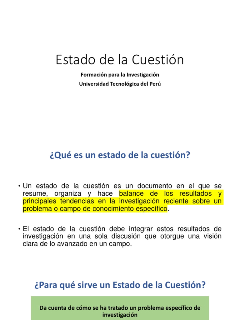 Estado de La Cuestión. Algunas Pautas Para Su Desarrollo Sumario abstracto) Conocimiento