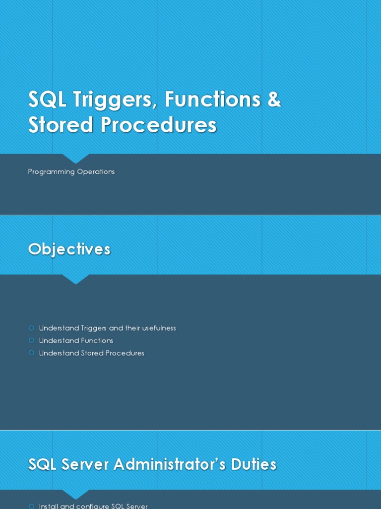 SQL TriggersStoredProcsFunctions Updated | PDF | Sql | Subroutine