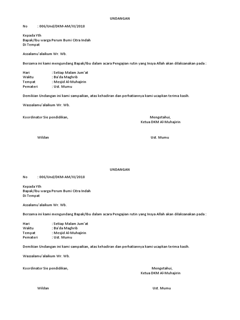Contoh Undangan Pengajian Rutin Pdf