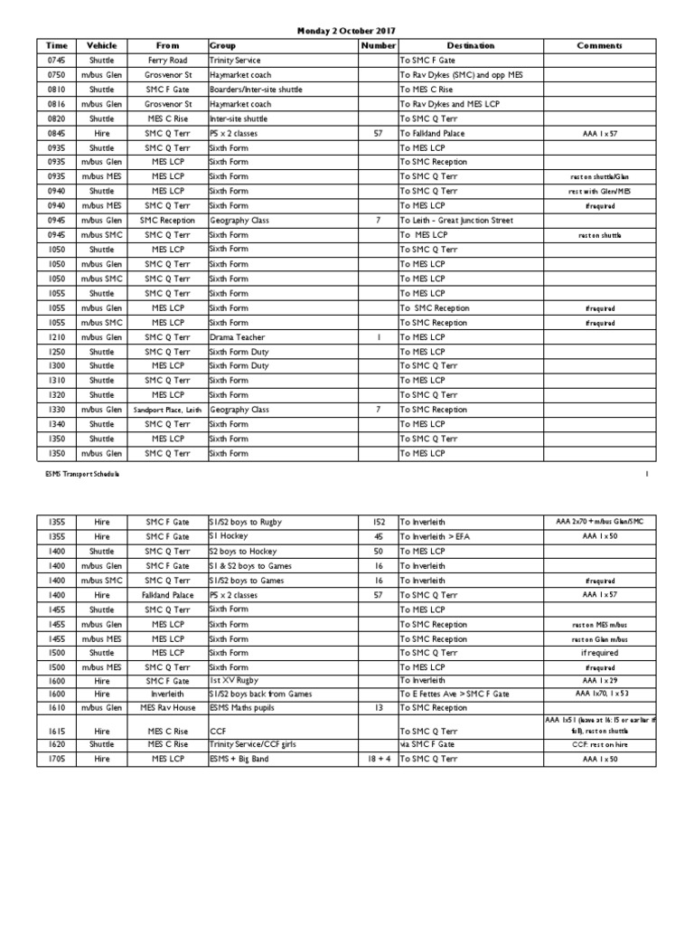 Transport Schedule WC 021017 V 2 | PDF