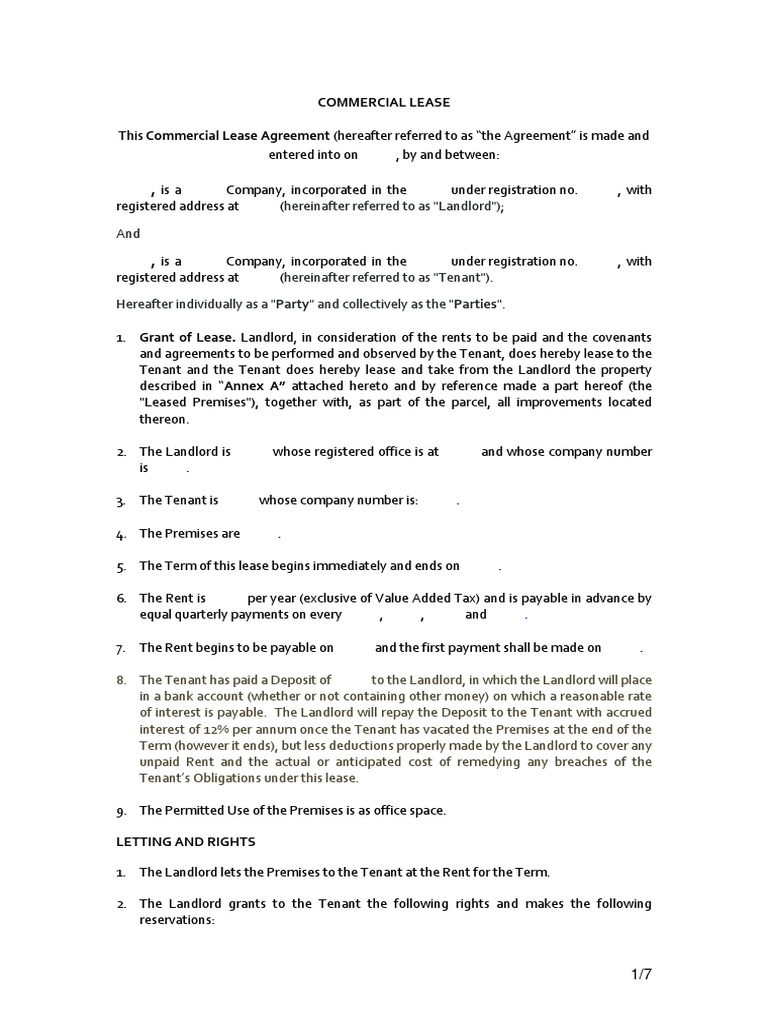 Commercial Lease Agreement Template | PDF | Lease | Leasehold Estate