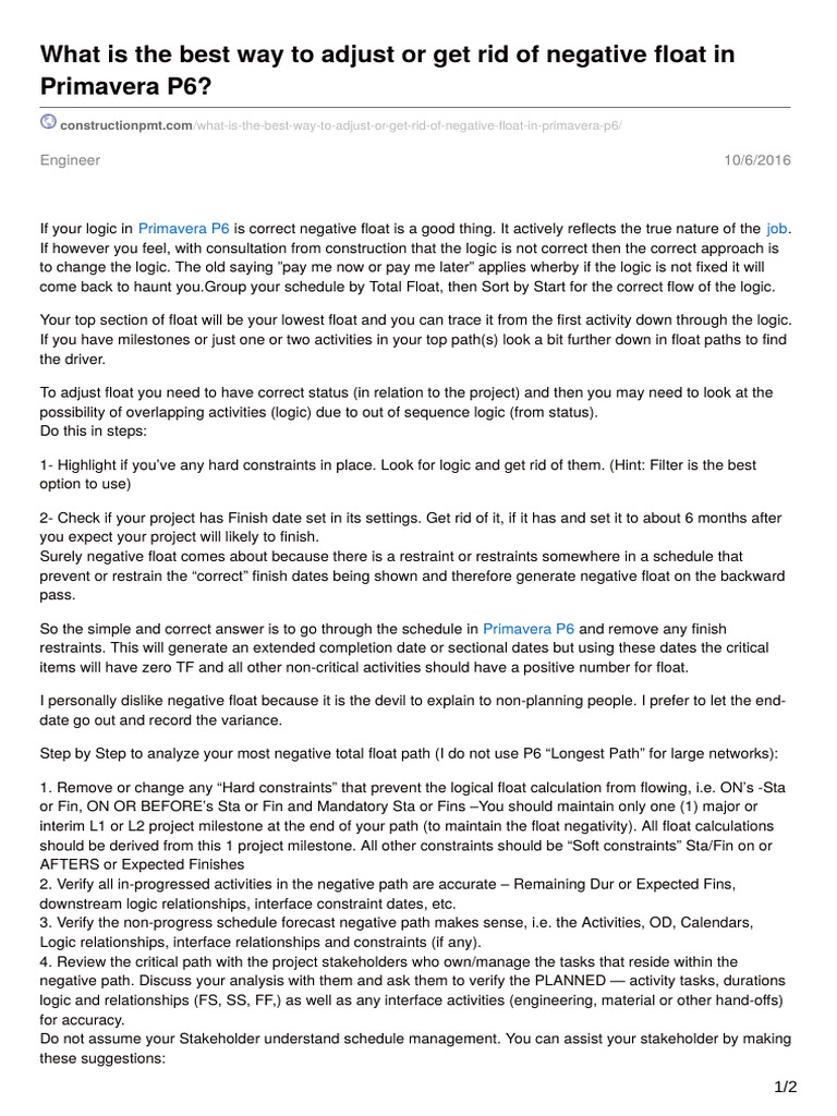 What Is The Best Way To Adjust or Get Rid of Negative Float in ...