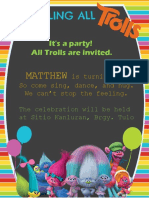 Trolls party invitation