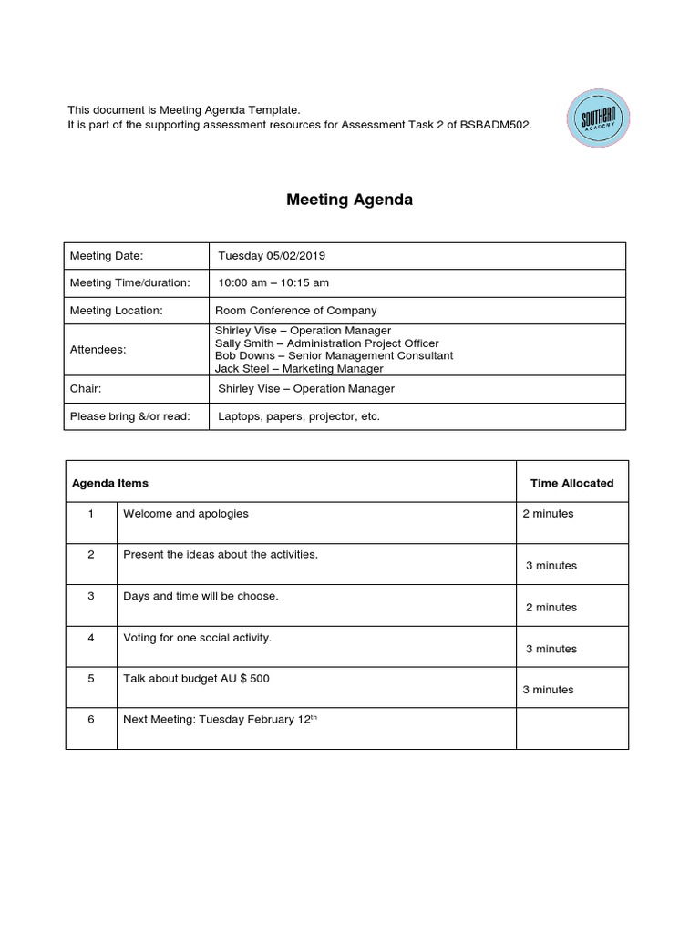 Meeting Agenda Template PDF