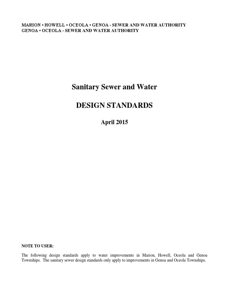 Sewer and Water Design Standards | PDF | Sanitary Sewer | Pumping Station