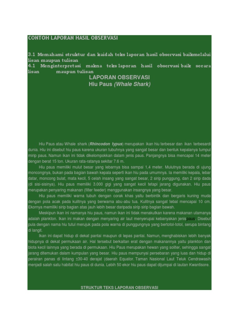 Teks Laporan Hasil Observasi Laut Seputar Laporan
