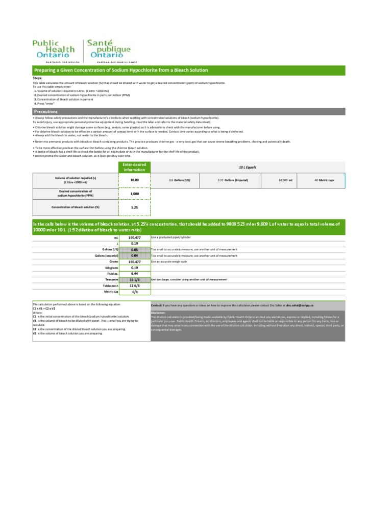 Chlorine Dilution Tool PDF PDF Bleach Chemistry