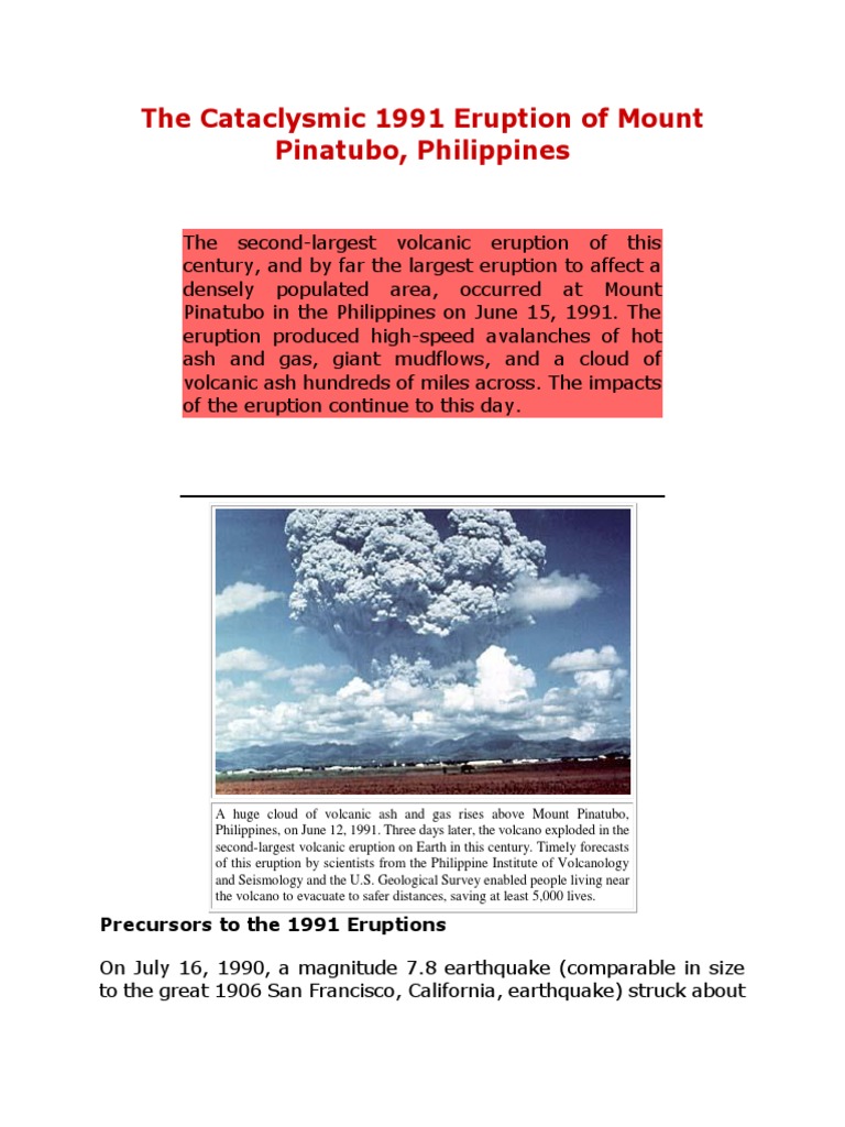 The Cataclysmic 1991 Eruption of Mount Pinatubo PDF Volcano Types