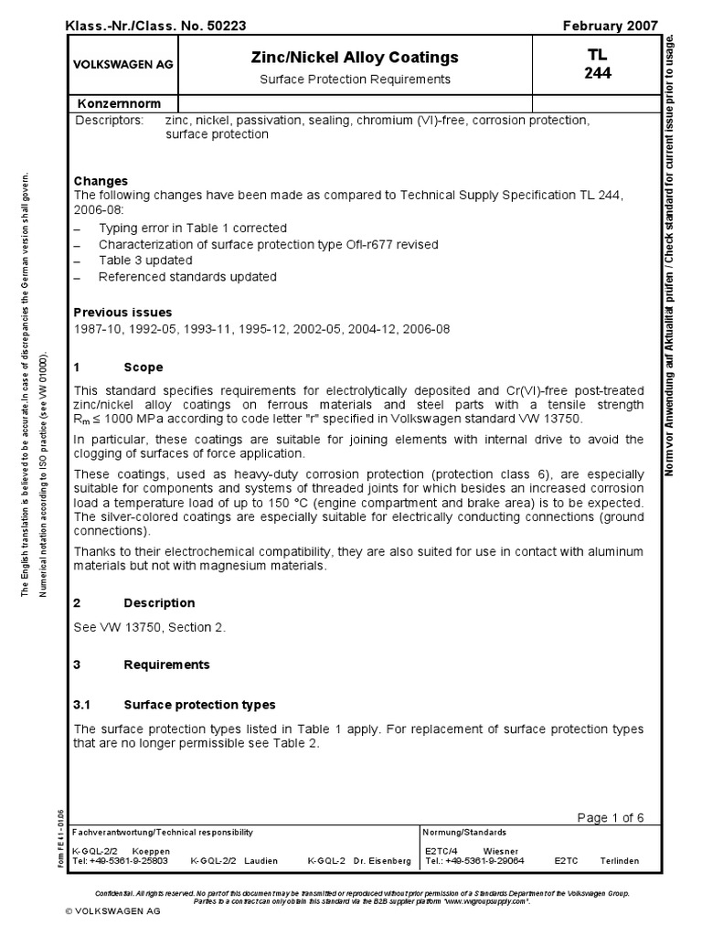 VW TL 244 2007 02 Zinc Nickel Alloy Coatings English PDF PDF