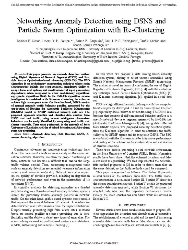 Networking Anomaly Detection Using DSNS and Particle Swarm Optimization ...