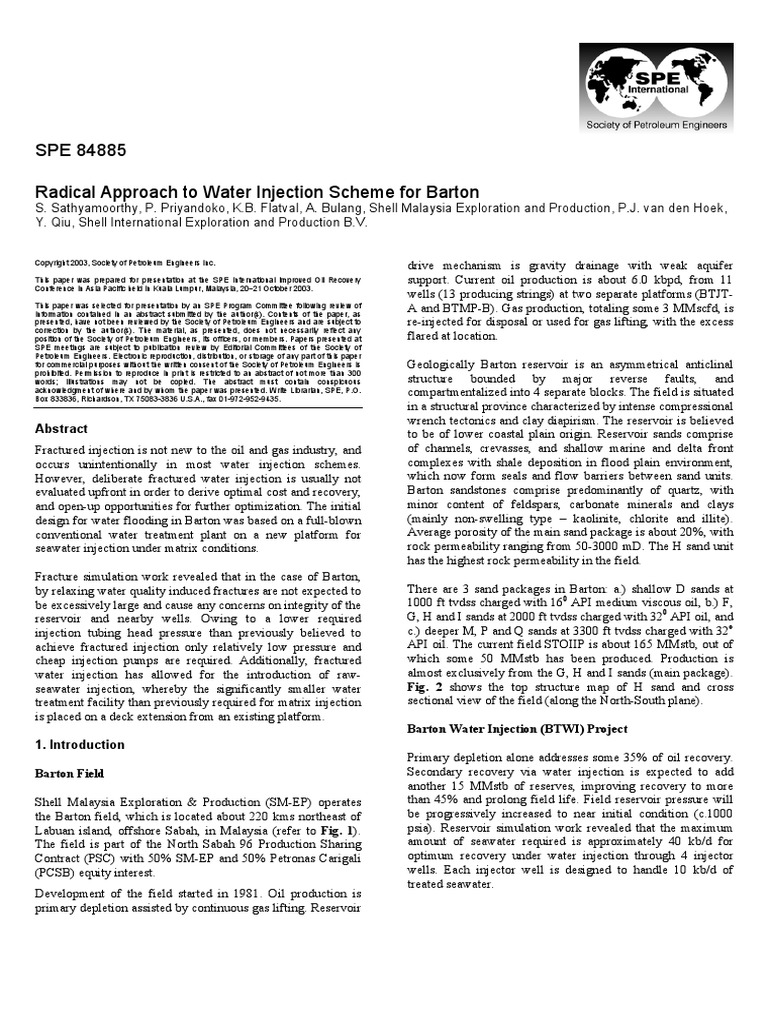 Radical Approach To Water Injection Scheme For Barton | PDF | Petroleum ...