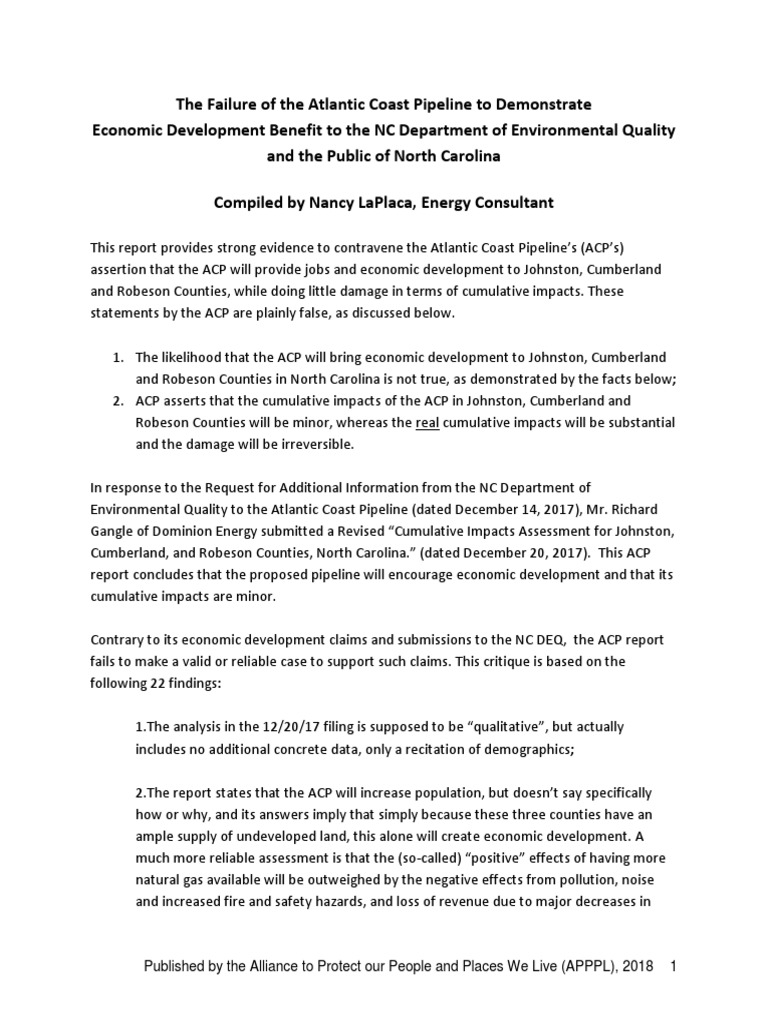 Report On The ACP Failure To Demonstrate Economic Development Benefit ...