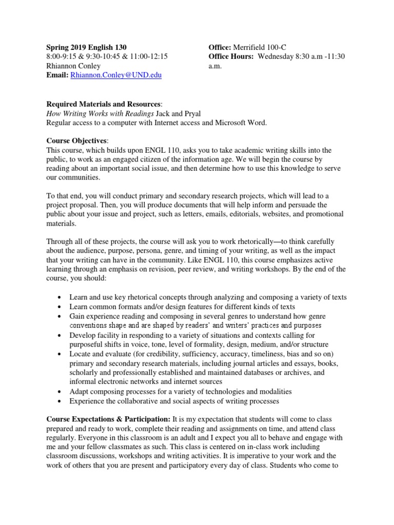 Rhiannon ConleyUND Edu Spring 2019 English 130 Office Merrifield