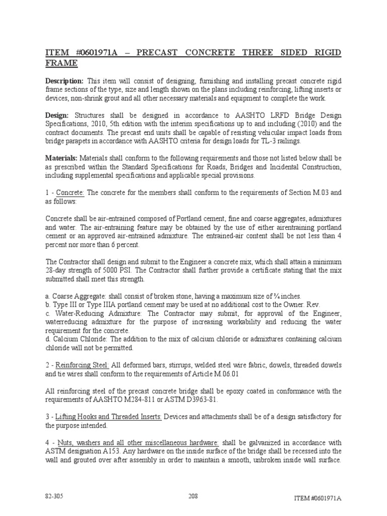 Precast Concrete Three-Sided Frame Specifications | PDF | Structural ...