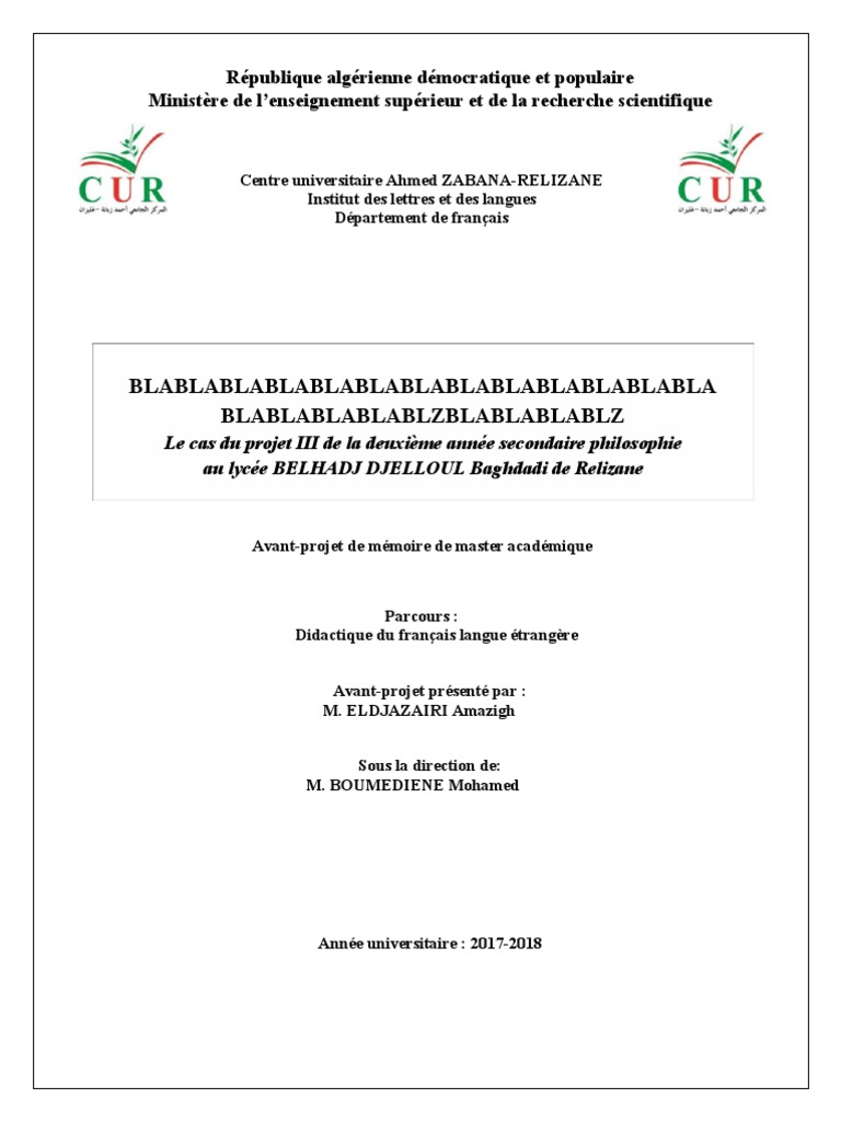 Page De Garde Cahier Arabe Pdf 1.page de Garde, Avant Projet de Master PDF | PDF | Apprentissage |  Modification du comportement