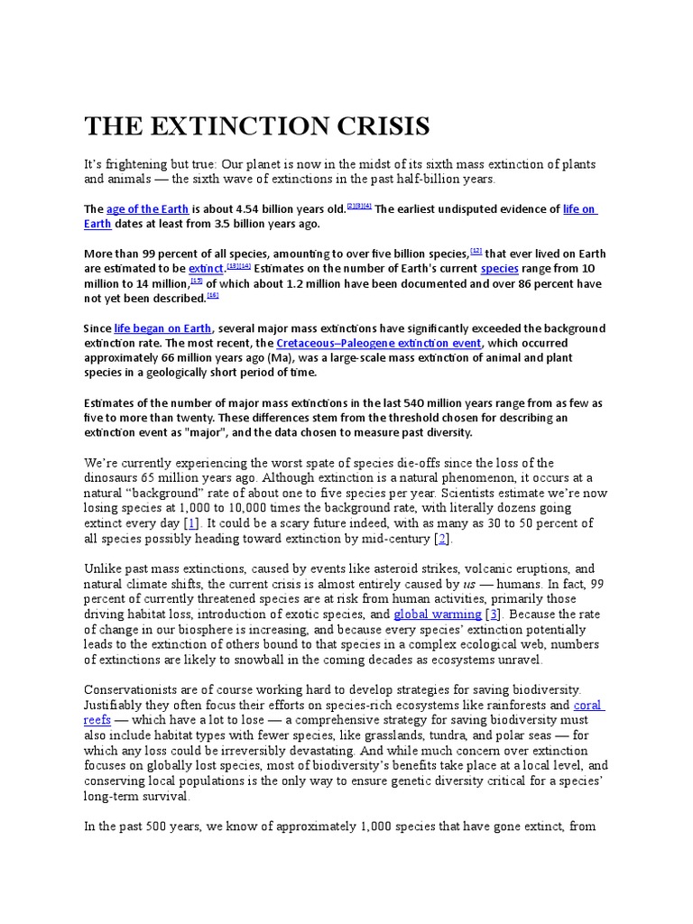 The Extinction Crisis | PDF | Extinction | Endangered Species