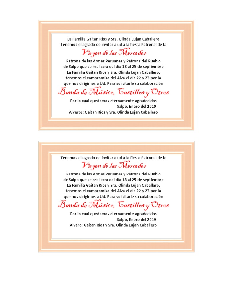 Tarjeta de Invitacion Fiesta de Salpo | PDF