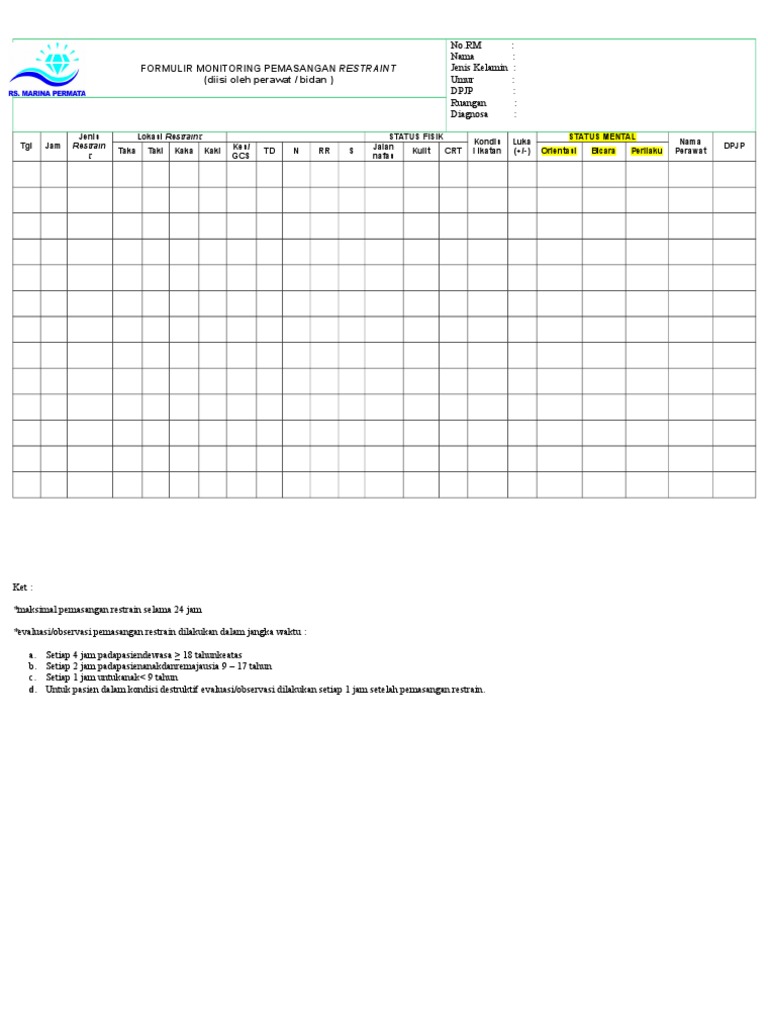 Formulir Monitoring Pemasangan Restraint | PDF