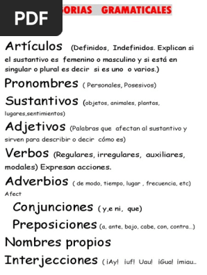 Categorias Gramaticales Ingles Pdf Sustantivo Unidades Semanticas