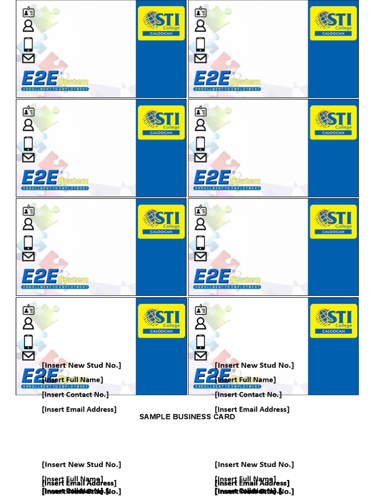 (Insert New Stud No.) (Insert New Stud No.) : Sample Business Card | PDF