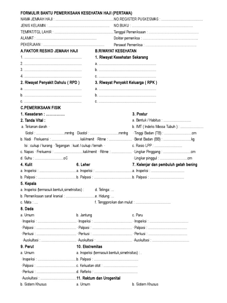 Formulir Pemeriksaan Kesehatan Haji | PDF | Sains & Matematika