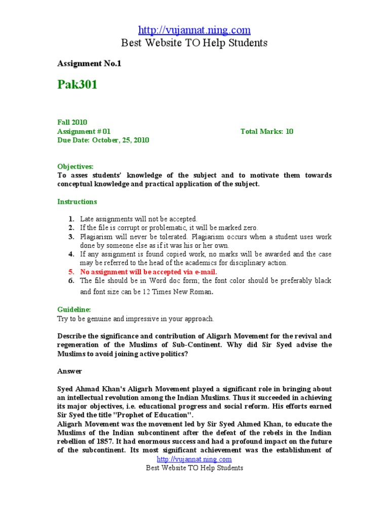 pakistan studies assignment pdf