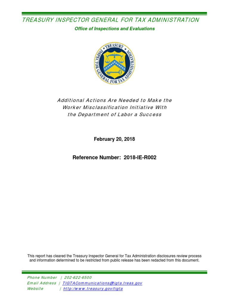 Treasury Inspector General For Tax Administration | PDF | Independent ...