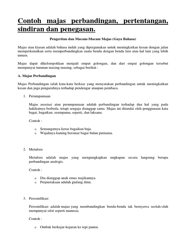 Apa Yang Dimaksud Dengan Majas Personifikasi Dan Contohnya