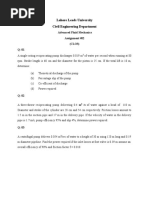 Lahore Leads University Civil Engineering Department: Advanced Fluid Mechanics Assignment #02 (CLO3) Q: 01