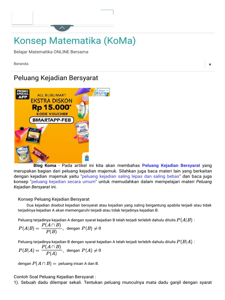 Peluang Kejadian Bersyarat Konsep Matematika Koma