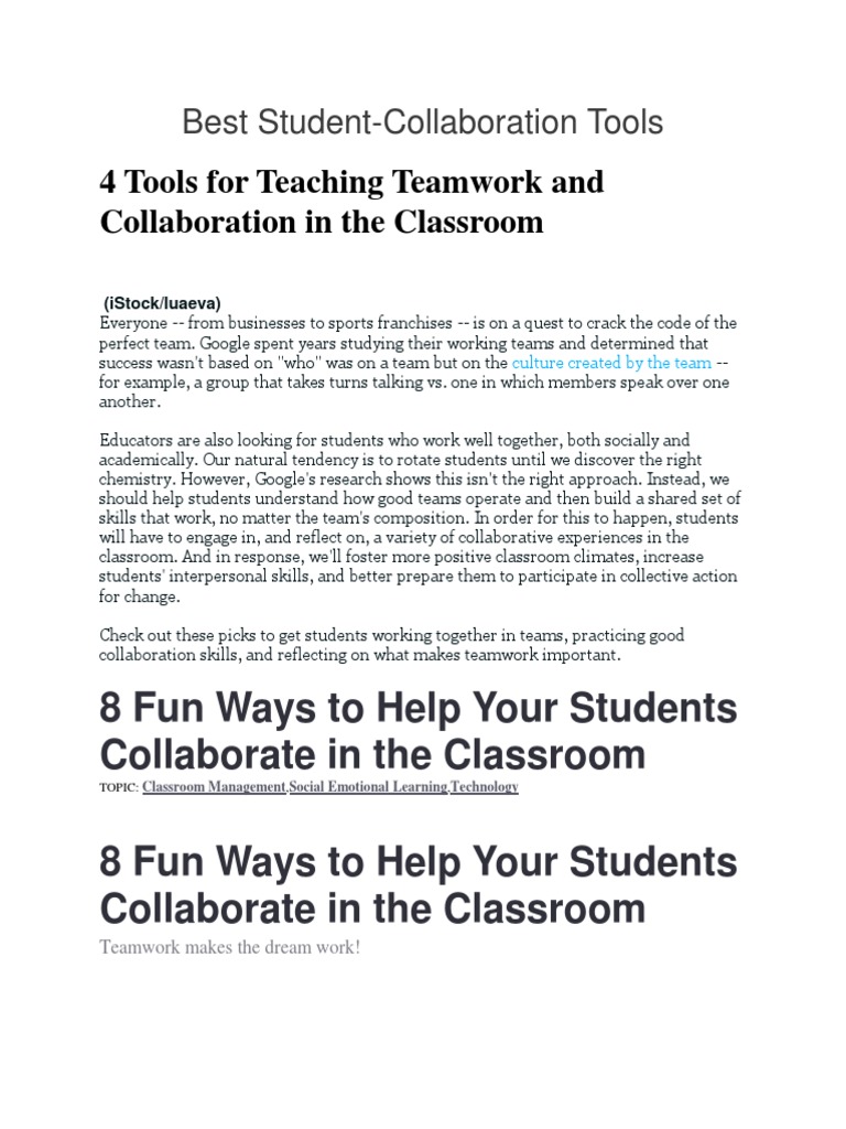 Top Tools for Student Collaboration | PDF | Classroom | Conversation