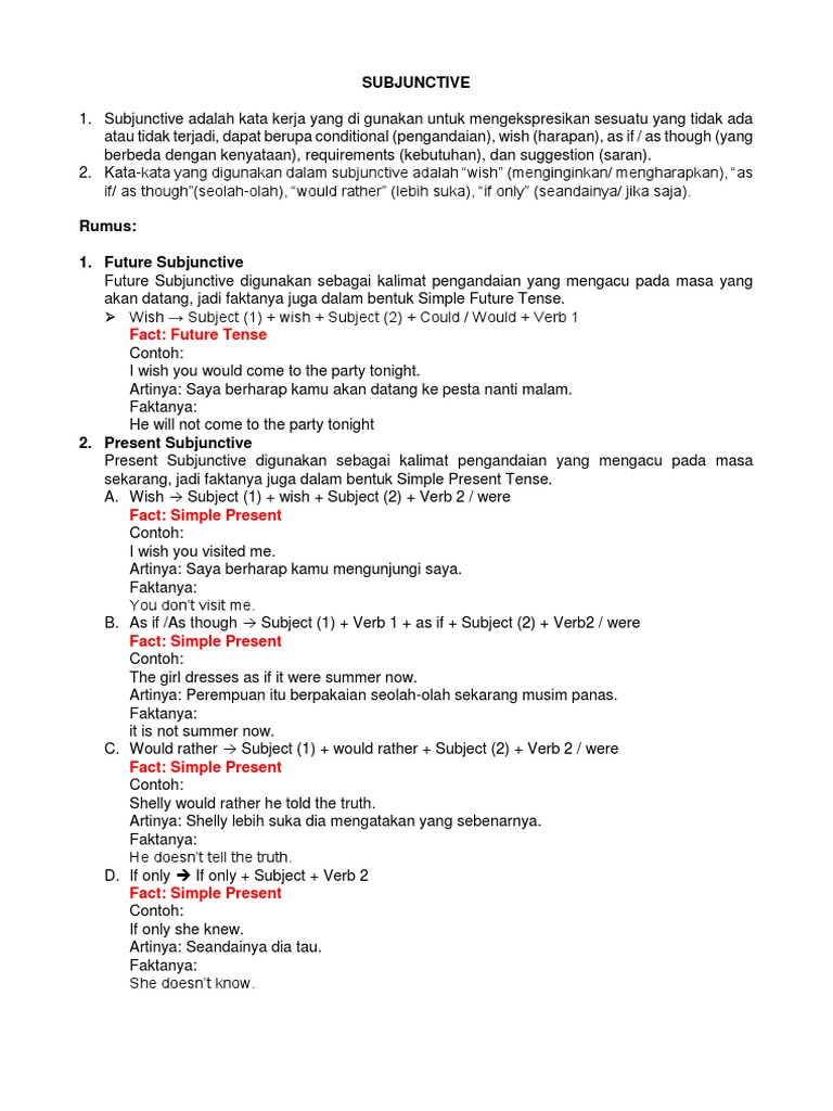 Subjunctive Tense Tata Bahasa Konjugasi Tata Bahasa