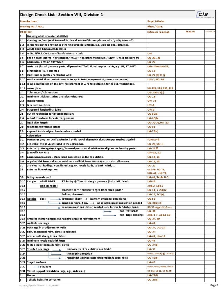 Design Check List Viii-1 Rev1 | PDF | Mechanical Engineering | Building ...
