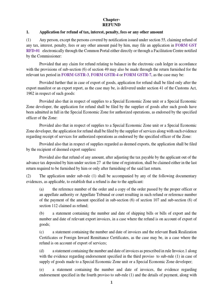 GST RFD-01 Refund Application Guide | PDF | Invoice | Debits And Credits