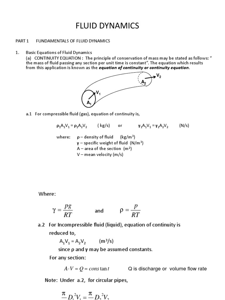 Part I Fundamentals of Fluid Dynamics Fluid Dynamics Pressure