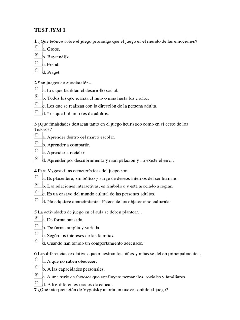 Test JYM sobre Juegos Infantiles | PDF | Adultos | Aprendizaje