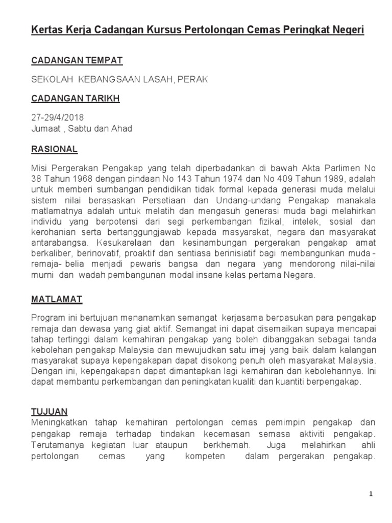 Kertas Kerja Kursus Pertolongan Cemas Pdf