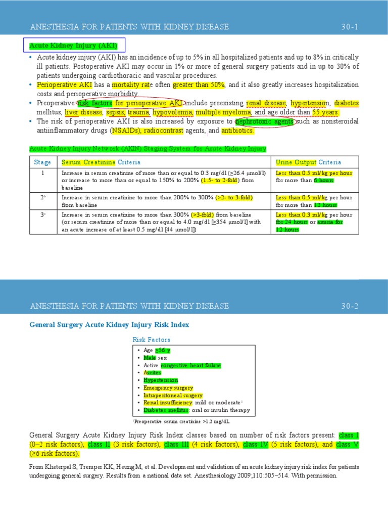 Anesthesia Considerations in Kidney Disease | PDF | Renal Function ...