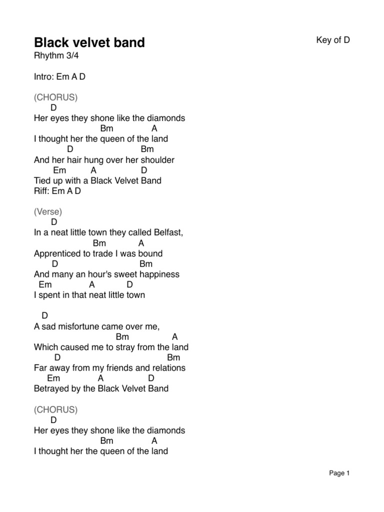 Black Velvet Band Song Structure Musical Compositions