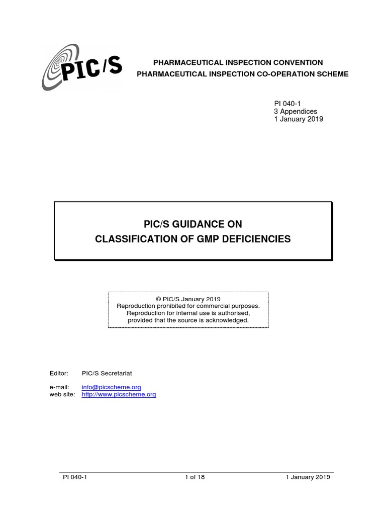 PI 040 1 Guidance On GMP Classification of Deficiencies | PDF | Risk ...