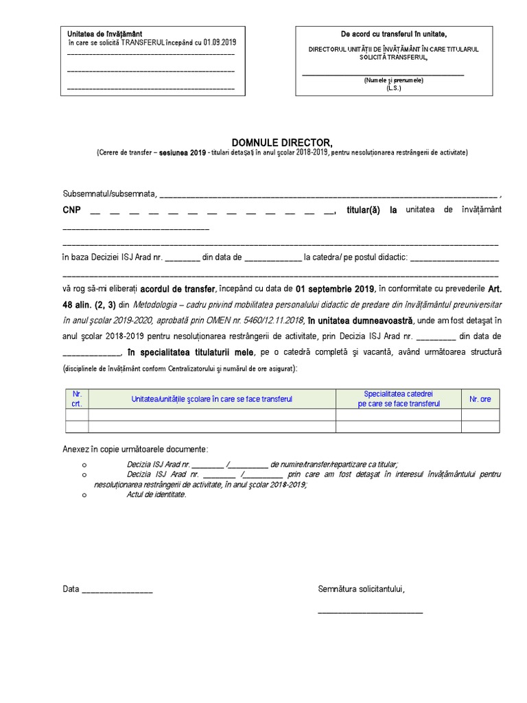 Cerere Transfer Dinr 2019