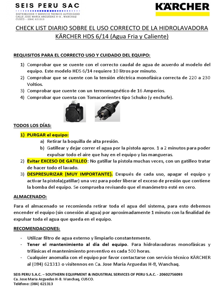 Check List Hidrolavadora Karcher HDS 6/14 | PDF | Tecnología