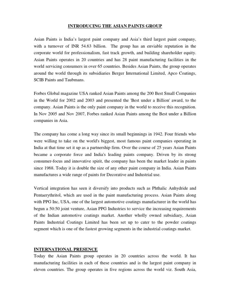 Asian Paints Group Overview 2009 | PDF | Paint | Economies