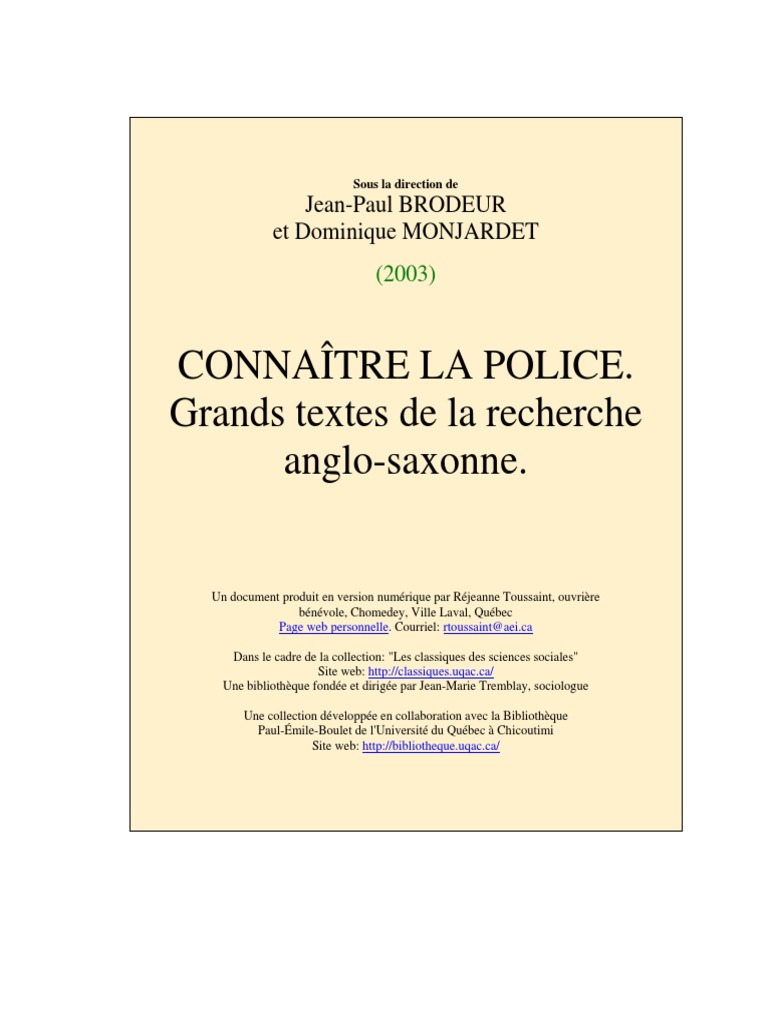 Comment Représenter Le Policier Sur Une Page De Garde Cahier CONNAÎTRE LA POLICE. Grands Textes de La Recherche Anglo-Saxonne | PDF |  Police | Internet